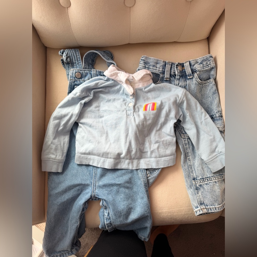 Old Navy 3 ítems bundle …overall  ,long sleeve crop  polo shirt  and bag y barre